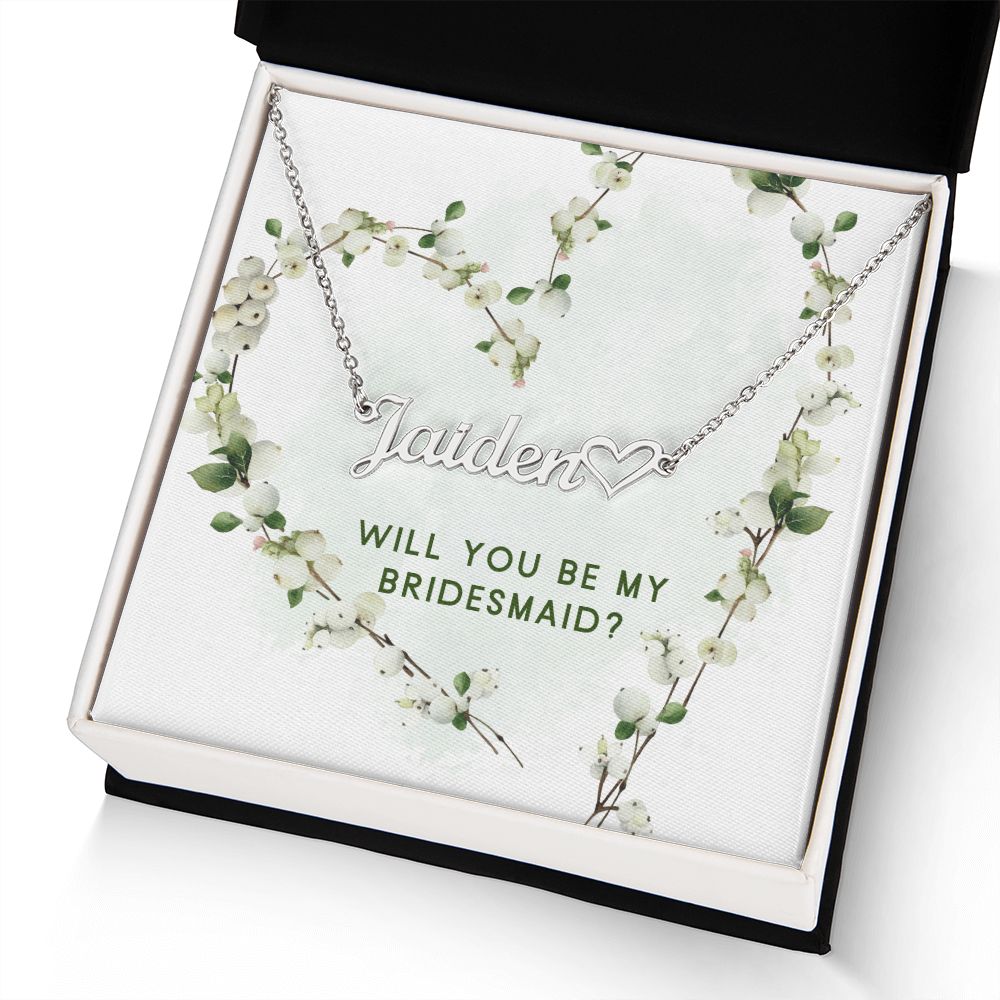 name necklace will you be my bridesmaid Name Necklace with heart(ETSY)
