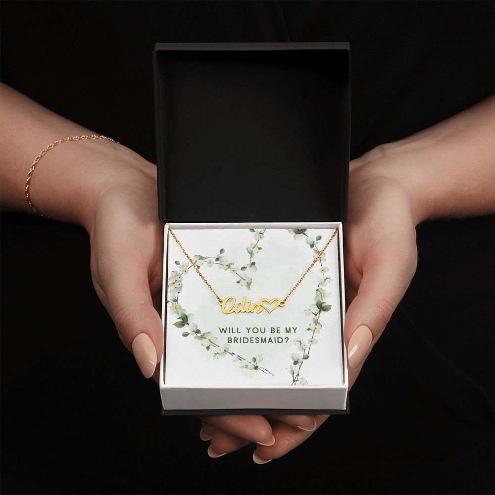 name necklace will you be my bridesmaid Name Necklace with heart(ETSY)