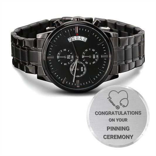 congratulation on pinning ceremony - Engraved Black Chronograph Watch (ETSY)