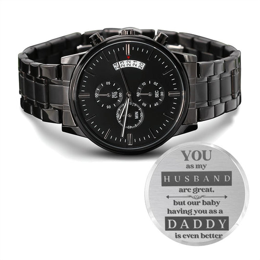 pregnancy announcement from wife -  - Engraved Black Chronograph Watch (ETSY)