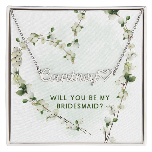 name necklace will you be my bridesmaid Name Necklace with heart(ETSY)