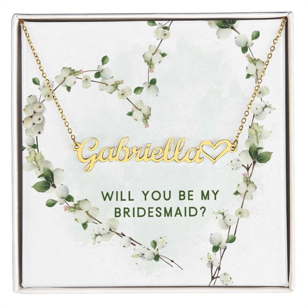 name necklace will you be my bridesmaid Name Necklace with heart(ETSY)