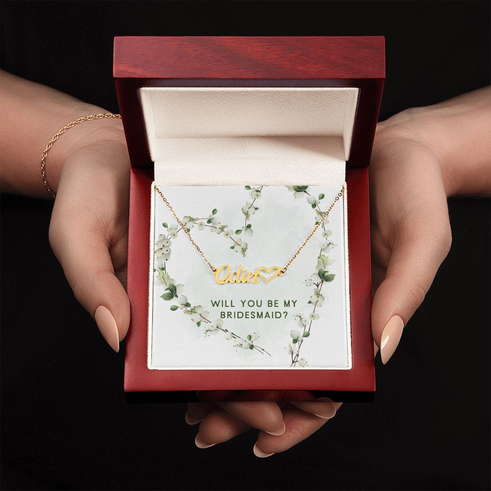 name necklace will you be my bridesmaid Name Necklace with heart(ETSY)